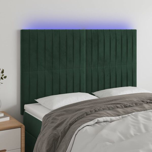vidaXL S&auml;nggavel LED m&ouml;rkgr&ouml;n 144x5x118/128 cm sammet