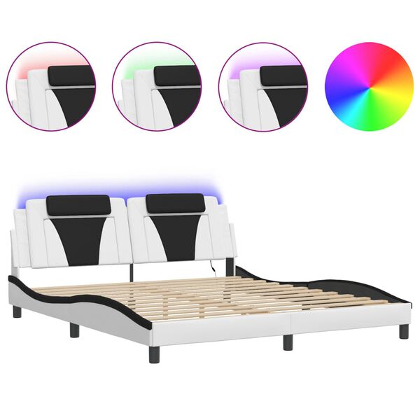 vidaXL Bed Frame "Viana" with LED without Mattress White and Black 180x200 cm