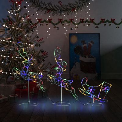 vidaXL Flygande julrenar och släde akryl 260x21x87 cm färgglad