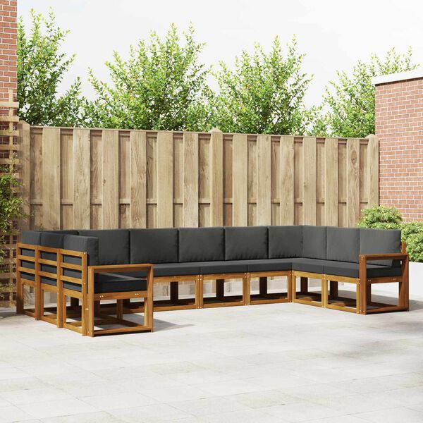 vidaXL Utomhussoffset med kudde 10 pcs Naturlig och Antracit