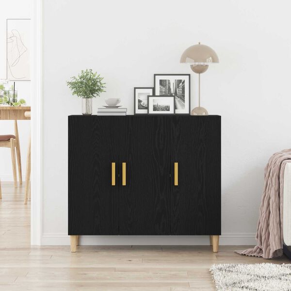 vidaXL Sideboard Svart Ek 90 x 34 x 80 cm Konstruerat tr&auml;
