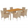 vidaXL Matgrupp f&ouml;r tr&auml;dg&aring;rden med dynor 7 delar beige konstrotting