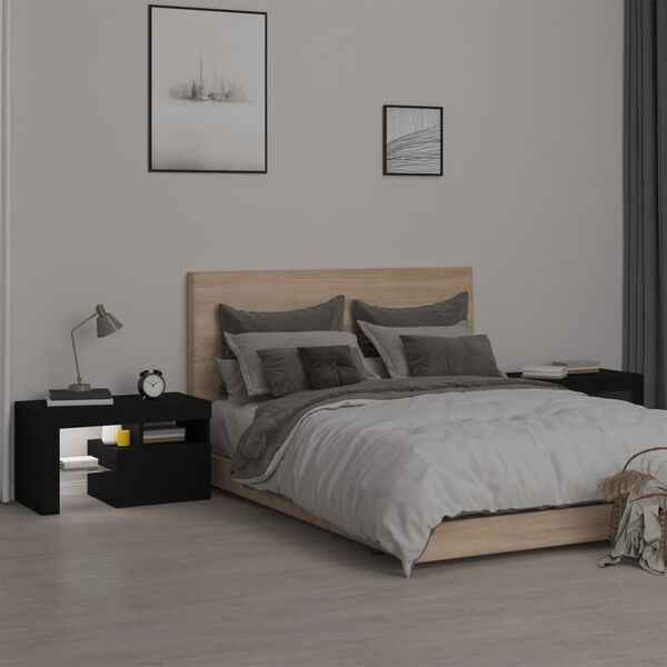 vidaXL Sängbord med LED 2 st svart 70x36,5x40 cm