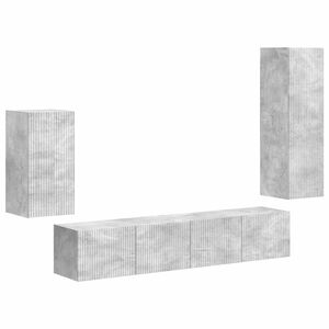 vidaXL TV-b&auml;nkset V&auml;ggmonterad 4 pcs Betonggr&aring; Konstruerat tr&auml;