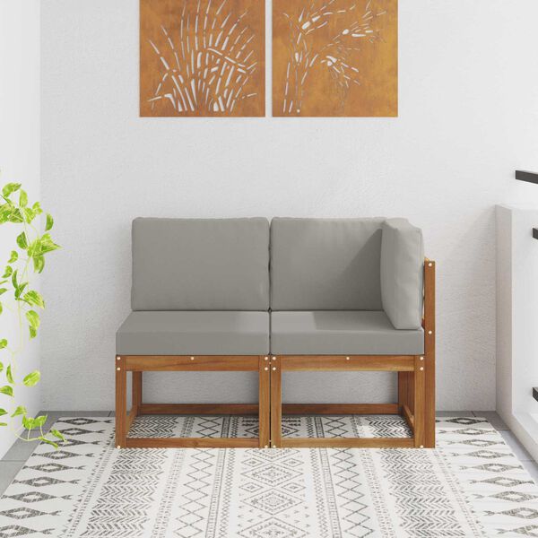 vidaXL Modulsoffa utomhus mitt och h&ouml;rn 2 Stycke Naturlig och Ljus Gr&aring;