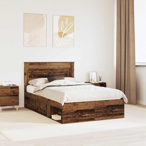 vidaXL S&auml;ngram med huvudgavel Gammalt tr&auml; 120 x 190 cm Massiv furu