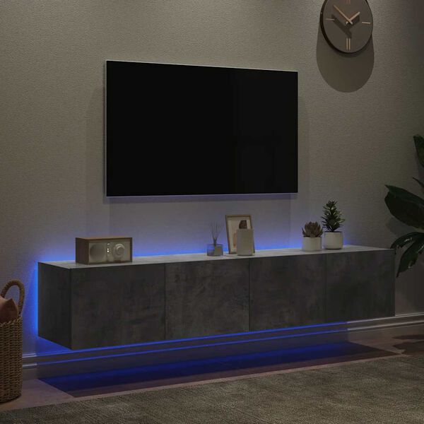 vidaXL V&auml;ggmonterad tv-b&auml;nk LED 2 st betonggr&aring; 80x35x31 cm