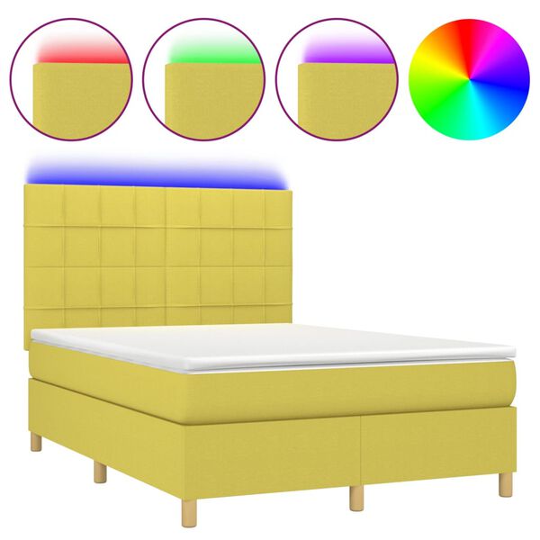 vidaXL Rams&auml;ng med madrass & LED gr&ouml;n 140x190 cm tyg