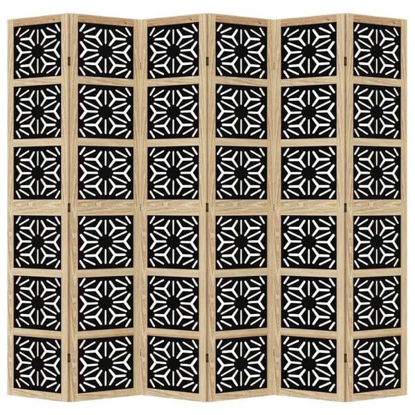 vidaXL Rumsavdelare 6 paneler brun och svart massivt paulownia