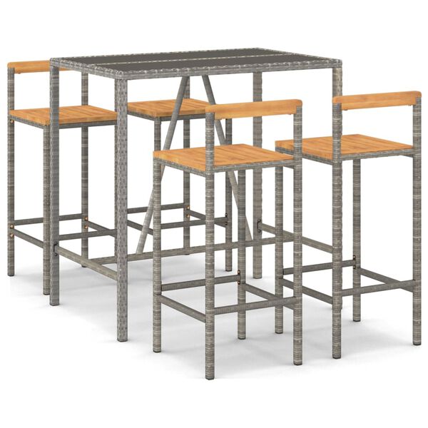 vidaXL Bargrupp för trädgård 5 delar grå konstrotting & akacia