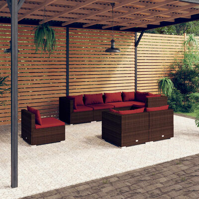 vidaXL Loungegrupp för trädgården med dynor 8 delar konstrotting brun