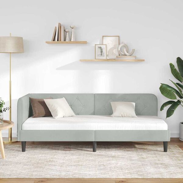 vidaXL Hörn Sängram med huvudgavel Ljusgrå 80 x 200 cm Sammet