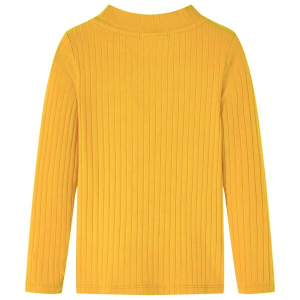 T-shirt med långa ärmar för barn ribbstickad mörk ockra 92