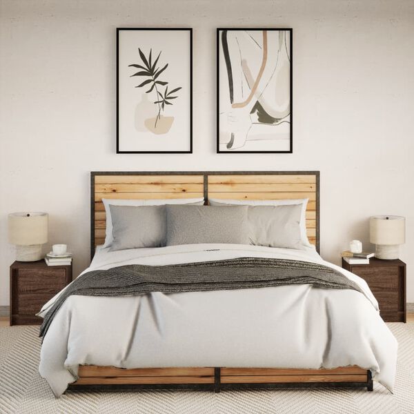 vidaXL S&auml;ngbord med LED-lampor 2 st brun ek konstruerat tr&auml;