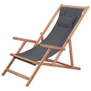 vidaXL Hopf&auml;llbar strandstol tyg och tr&auml;ram gr&aring;