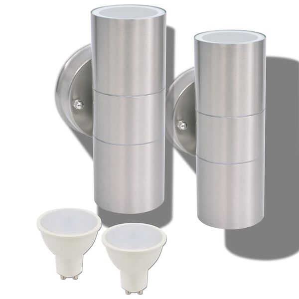 vidaXL Utomhusv&auml;gglampa LED 2 st rostfritt st&aring;l upp&aring;t/ned&aring;t