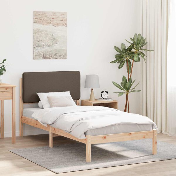 vidaXL S&auml;ngram med Kl&auml;dd Huvudgavel Taupe 90 x 190 cm Massiv furu