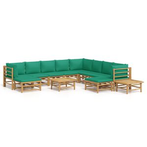 vidaXL Loungegrupp 12 delar gr&ouml;na dynor bambu
