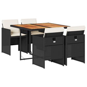 vidaXL Matgrupp f&ouml;r tr&auml;dg&aring;rden med dynor 5 delar svart konstrottning