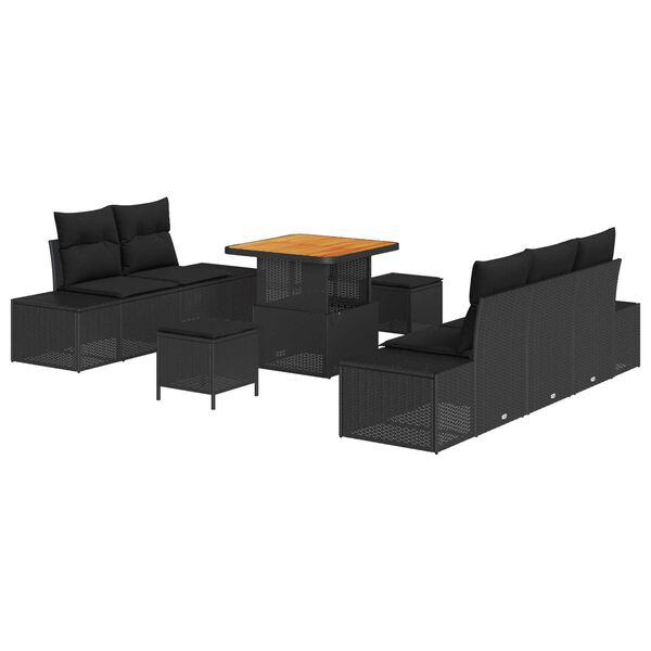 vidaXL Trädgårdsoffset 8 pcs Svart Poly Rattan och Pulverlackerad Stål
