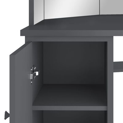 vidaXL Sminkbord för hörn med LED grå 111x54x141,5 cm