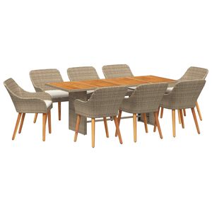 vidaXL Tr&auml;dg&aring;rdsm&ouml;belset 9 st Beige konstrotting