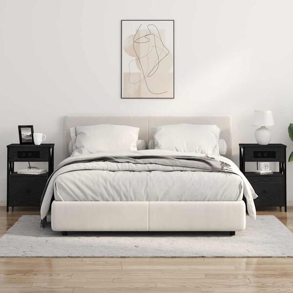 vidaXL Nattduksbord med l&aring;da Svart Ek 40 x 31 x 60 cm Konstruerat tr&auml;