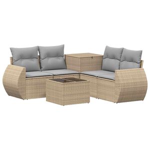 vidaXL Soffset 6 st Beige och Ljusgr&aring; Poly Rattan och st&aring;l