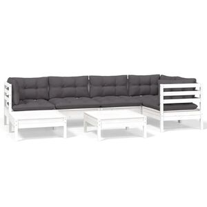 vidaXL Loungegrupp med dynor 7 delar vit massiv furu