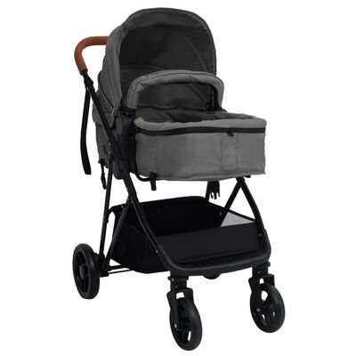 vidaXL Barnvagn 3-i-1 ljusgrå och svart stål