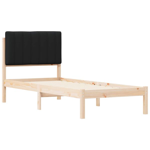 vidaXL S&auml;ngram med Kl&auml;dd Huvudgavel Svart 75 x 190 cm Massiv furu