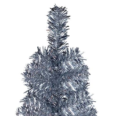 vidaXL Plastgran smal med LED och julgranskulor silver 180 cm