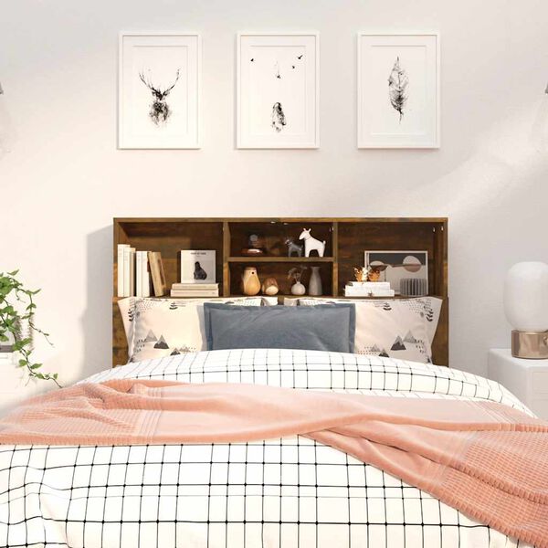 vidaXL Sänggavel med förvaring rökfärgad ek 120x19x103,5 cm