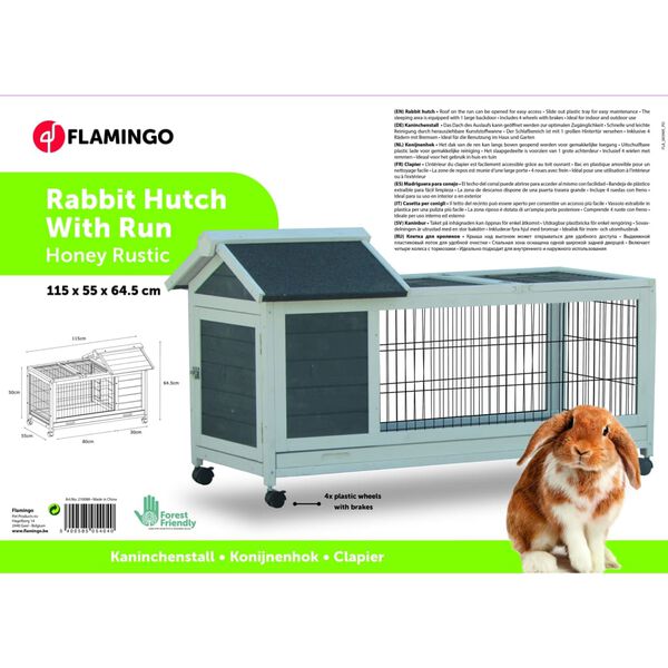 FLAMINGO Kaninbur Honey Rustic 115x55x64,5 cm gr&aring;