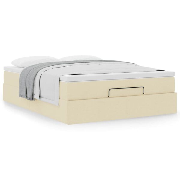 vidaXL Ottoman s&auml;ngram med madrass gr&auml;ddvit 140x190 cm tyg