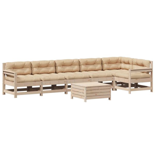 vidaXL Loungegrupp f&ouml;r tr&auml;dg&aring;rden med dynor 7 delar massiv furu