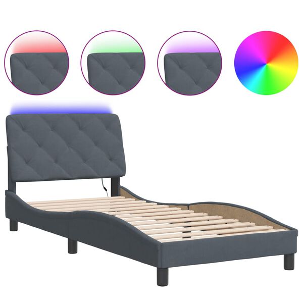 vidaXL Bed Frame with LED without Mattress Dark Grey 80x200 cm Velvet