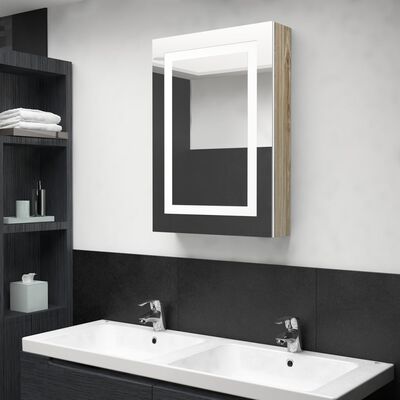 vidaXL Spegelskåp med LED vit och ek 50x13x70 cm