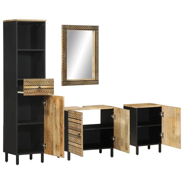 vidaXL Badrumsmöbler 4 delar massivt mangoträ