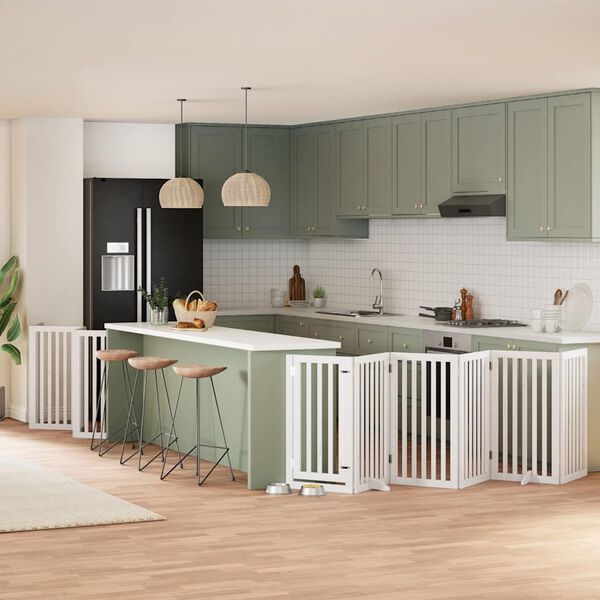 vidaXL Hundgrind med d&ouml;rr vikbar 12 paneler vit 600 cm poppel