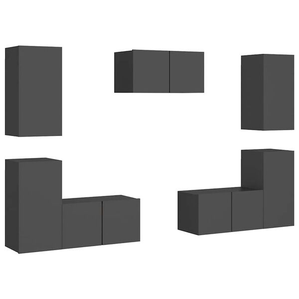 vidaXL Tv-sk&aring;p 7 delar gr&aring; konstruerat tr&auml;