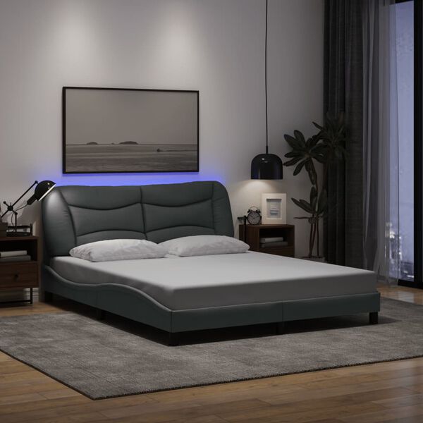 vidaXL Bed Frame with LED without Mattress "Hvar" Light Grey 160x200 cm Fabric
