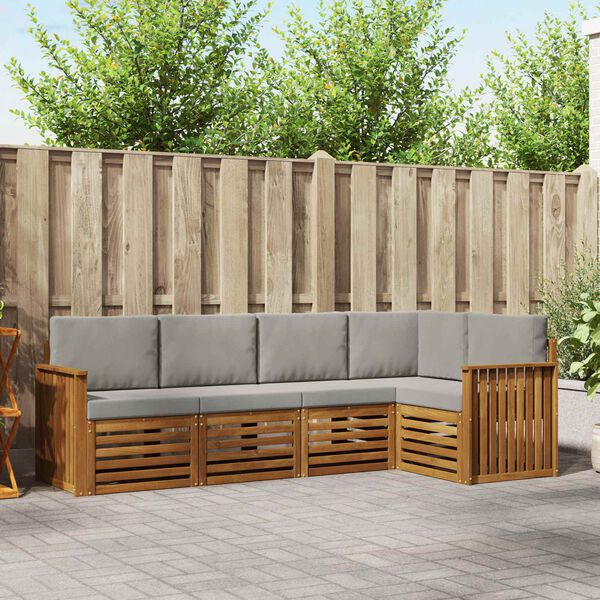 vidaXL Soffgrupper 5 pcs Naturlig och Ljus Gr&aring; Massivt Akaciatr&auml;