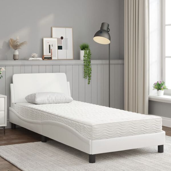 vidaXL Bed with Mattress "Dover" White 80x200 cm Faux Leather