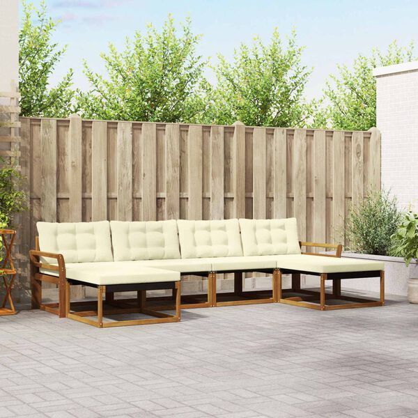 vidaXL Utomhussoffset med kudde 6 pcs Naturlig och Gr&auml;dde