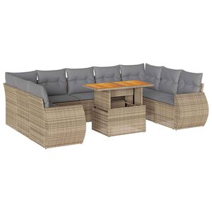vidaXL Soffgrupp f&ouml;r tr&auml;dg&aring;rd med dynor 10 delar beige konstrotting