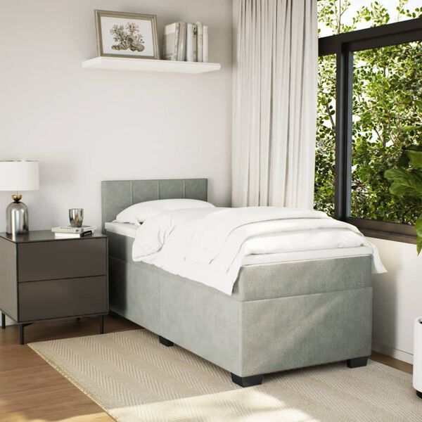 vidaXL Ramsäng med madrass ljusgrå 90x200 cm sammet