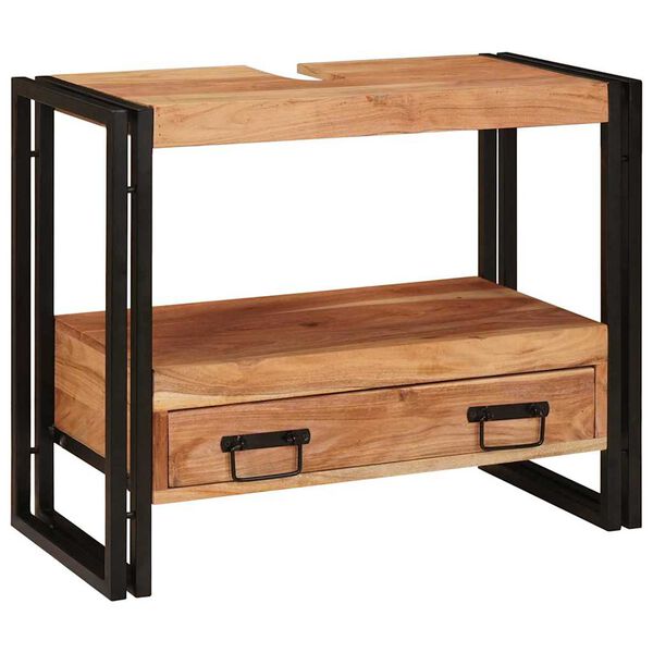 vidaXL Sminksk&aring;p med l&aring;da Brun 71 x 33 x 58 cm Massivt Akaciatr&auml;