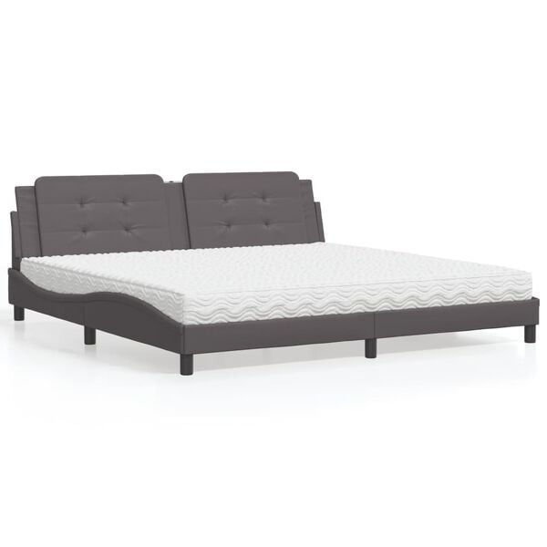 vidaXL Bed with Mattress "Zadar" Grey 200x200 cm Faux Leather
