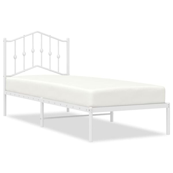 vidaXL Sängram med huvudgavel metall vit 90x190 cm